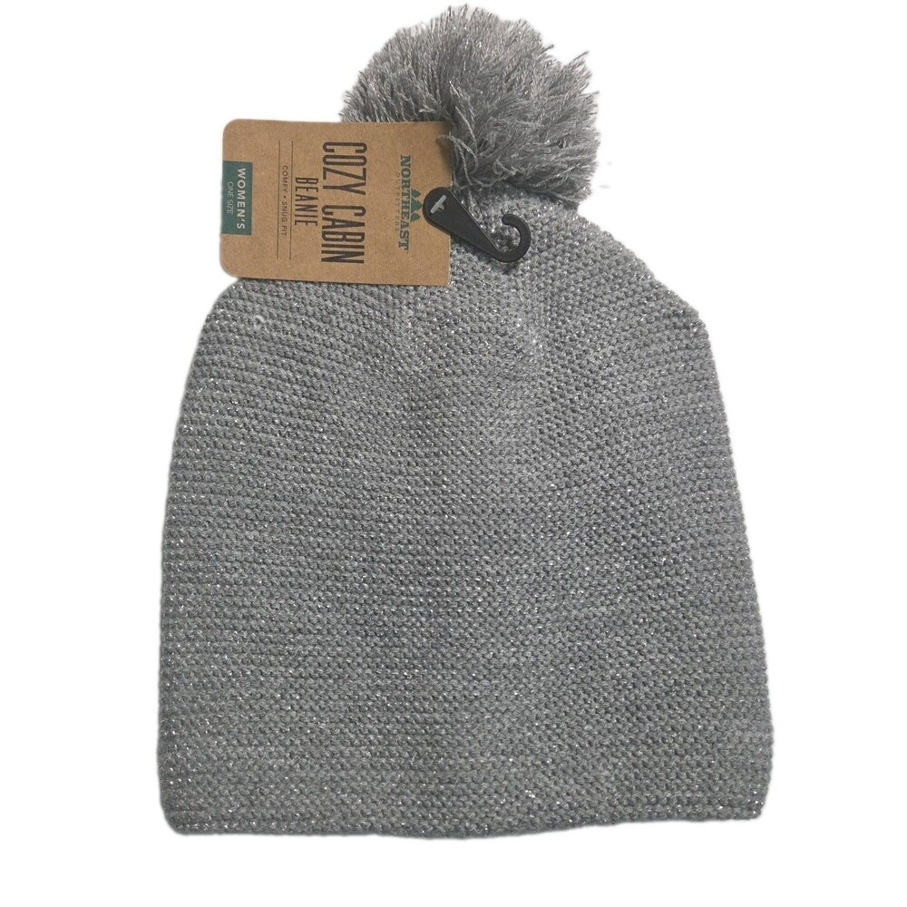 ​NWT Northeast Outfitters Cozy Cabin Beanie Womens Gray Silver Metallic Pom Hat